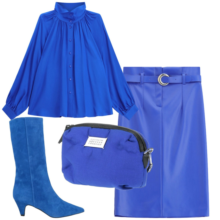 Outfit donna - Electric blu. Stile Glamour per Serata fuori. Abbinamento con gonne longuette, camicie, marsupi, stivali.