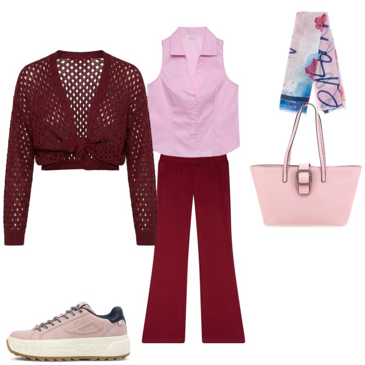 Outfit donna - Autunno. Stile Casual per Scuola/Università. Abbinamento con leggings, camicie a manica corta, cardigans, borse a spalla, sneakers, foulard.