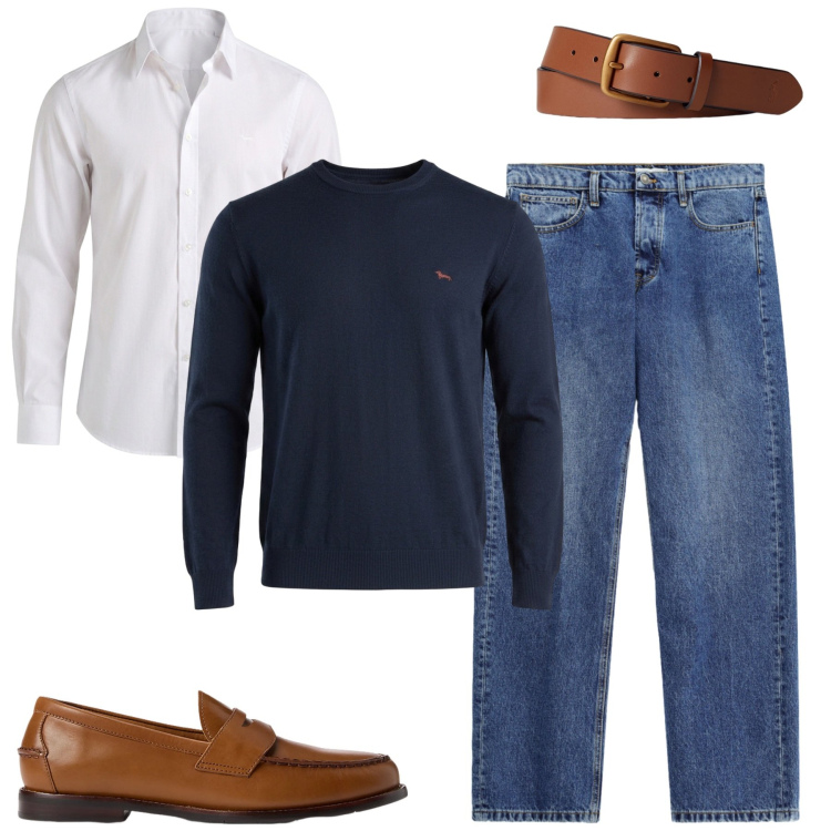 Outfit uomo - Simply chic. Stile Urban per Tutti i giorni. Abbinamento con camicie, maglieria, jeans, scarpe stringate, cinture.