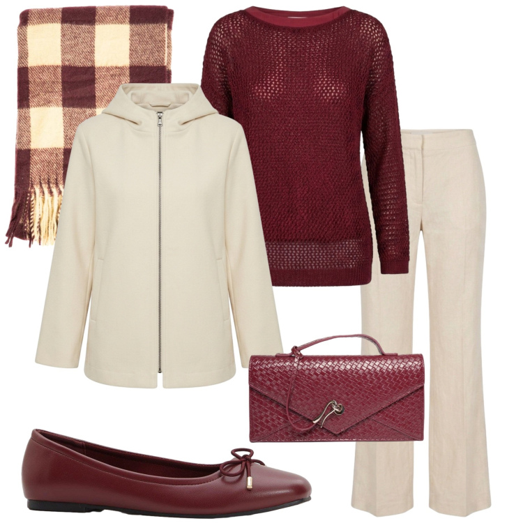 Outfit donna - Mid Season Sale. Stile Casual chic per Tutti i giorni. Abbinamento con maglieria, cappotti, pantaloni, clutch, sciarpe, ballerine.