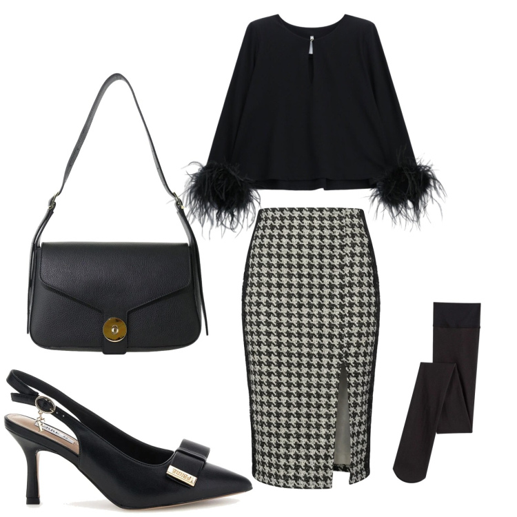 Outfit donna - Emily Gilmore style. Stile Chic per Serata fuori. Abbinamento con bluse, borse a spalla, gonne lunghe, collant, décolleté.