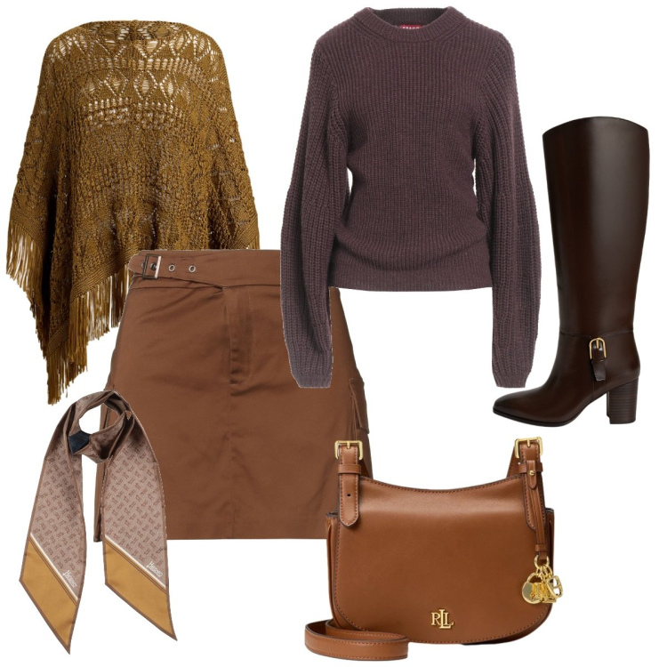 Outfit donna - Pomeriggio. Stile Basic per Serata fuori. Abbinamento con borse a tracolla, cappotti, stivali, sciarpe, pullovers, minigonne.