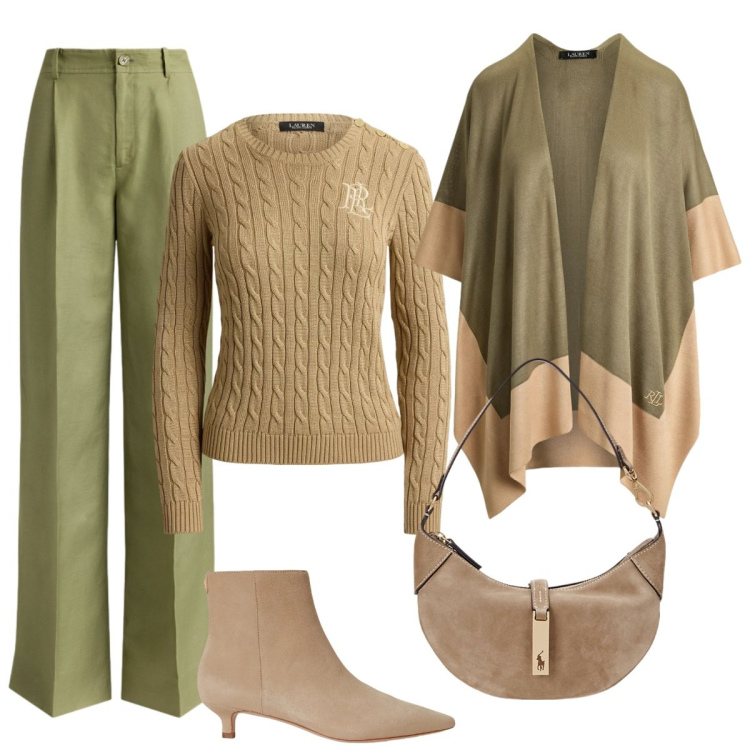 Outfit donna - Pomeriggio. Stile Basic per Serata fuori. Abbinamento con cappe, borse a spalla, pantaloni, stivaletti, maglieria.