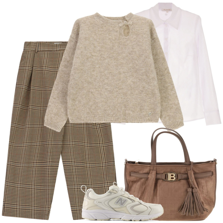 Outfit donna - Relax. Stile Casual per Tutti i giorni. Abbinamento con camicie, pantaloni, maglieria, sneakers, borse a mano.