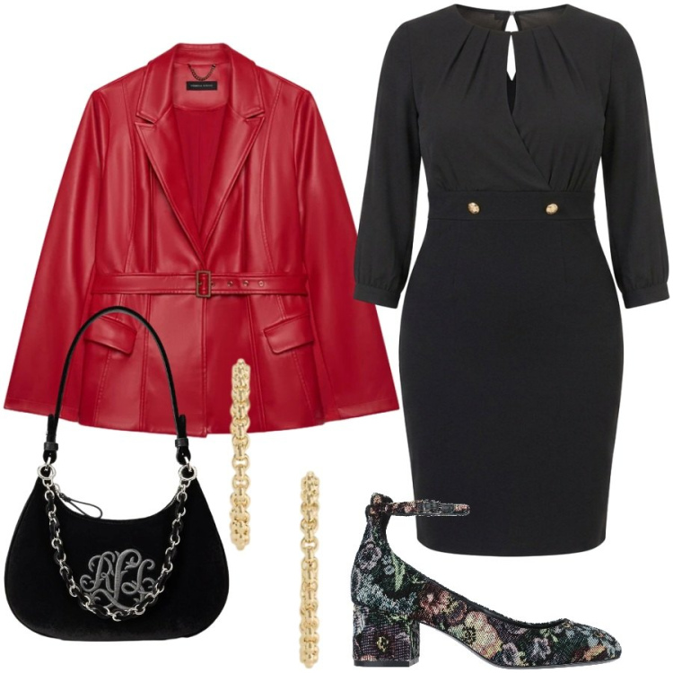 Outfit donna - Total look #2489149. Stile Chic per Serata fuori. Abbinamento con blazer, orecchini, borse a spalla, vestiti midi/longuette, décolleté.