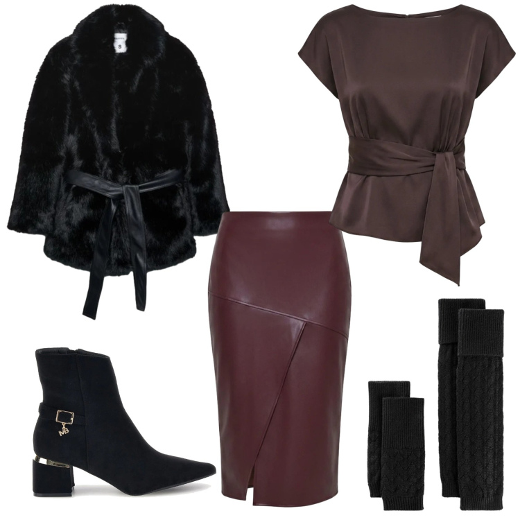 Outfit donna - Stile sofisticato in palette autunnale. Stile Glamour per Serata fuori. Abbinamento con gonne longuette, bluse, trench, calzini, stivaletti.