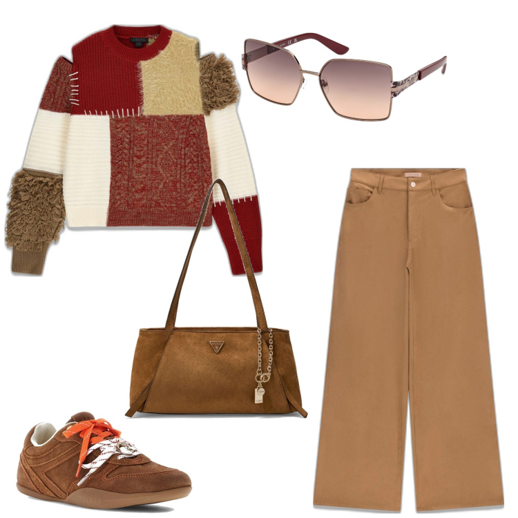 Outfit mujer - Casual chic #14115. Estilo Casual chic para Todos los días. Combinación con bolsos de hombro, sneakers, pantalones, prendas de punto, gafas de sol.