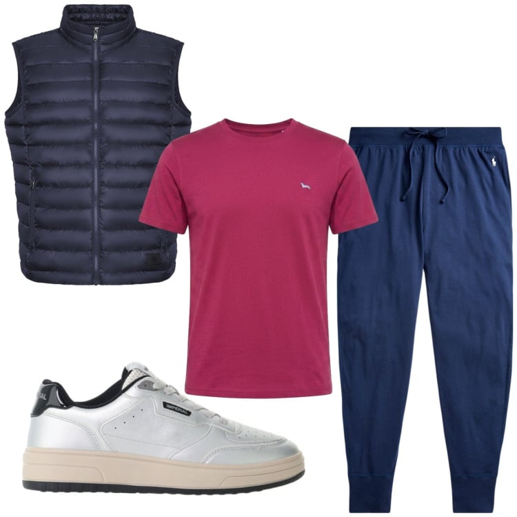 Outfit uomo - Total look #2489183. Stile Trendy per Sport. Abbinamento con t-shirt, sneakers, pantaloni, piumini.