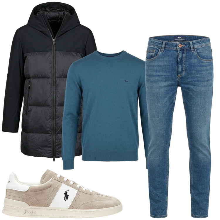 Outfit uomo - Total look #2489184. Stile Casual per Tutti i giorni. Abbinamento con maglieria, jeans slim fit, sneakers, piumini.