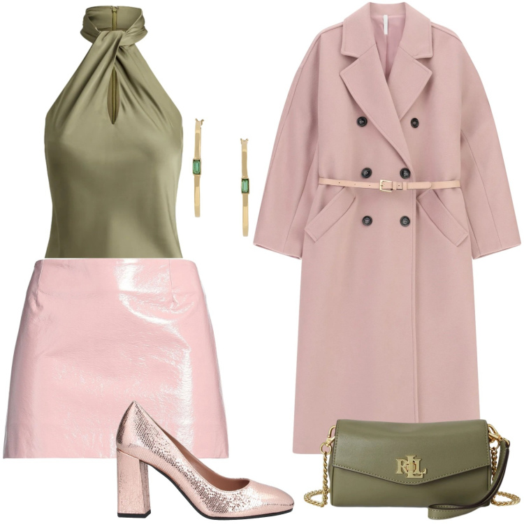 Outfit donna - Total look #2489199. Stile Sexy per Serata fuori. Abbinamento con cappotti, bluse, portafogli, orecchini, minigonne, décolleté.