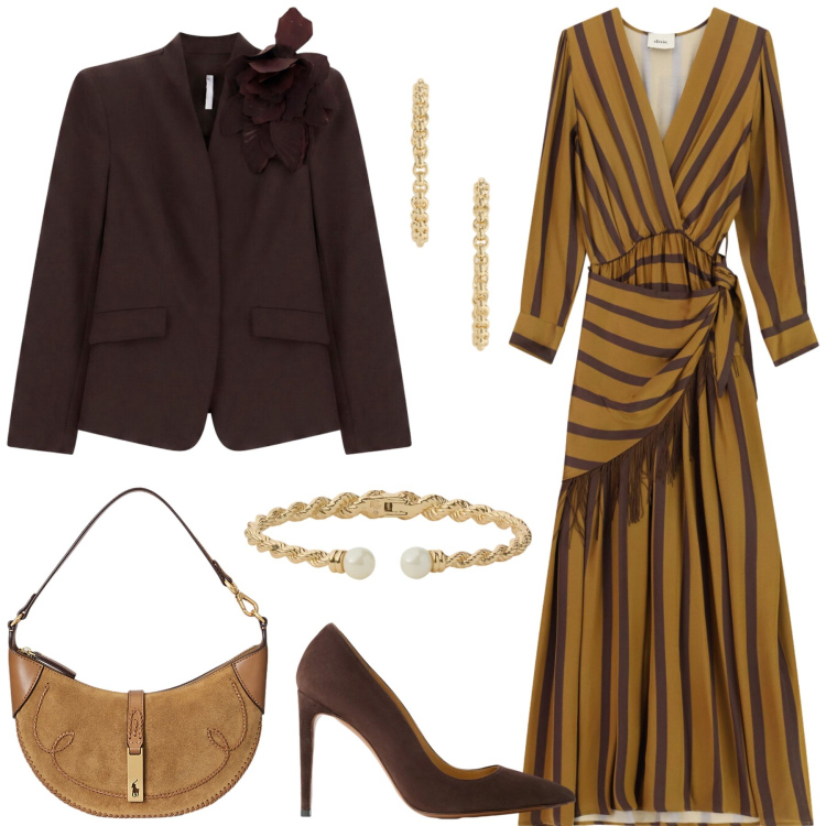 Outfit donna - Total look #2489214. Stile Casual chic per Serata fuori. Abbinamento con blazer, borse a spalla, décolleté, braccialetti, orecchini, vestiti lunghi.