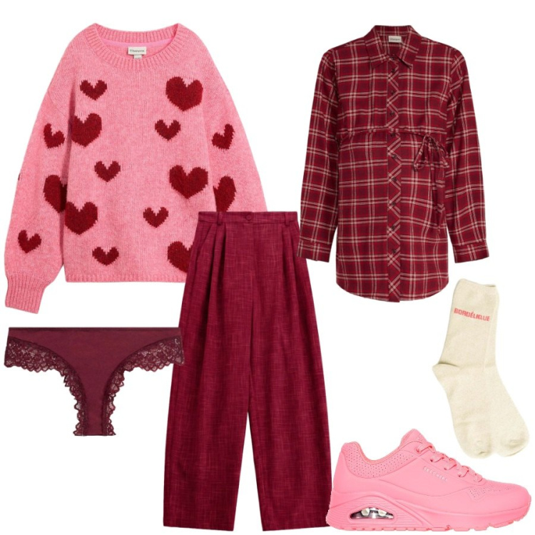 Outfit donna - Yale, Caffè e Cuori a Stars Hollow. Stile Preppy per Scuola/Università. Abbinamento con pantaloni a palazzo, calzini, sneakers, maglieria, camicie, culotte.