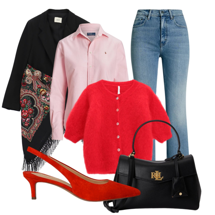 Outfit donna - Mid Season Sale - Autumn Upgrade. Stile Glamour per Tutti i giorni. Abbinamento con cardigans, jeans bootcut, borse a mano, camicie, décolleté, blazer.