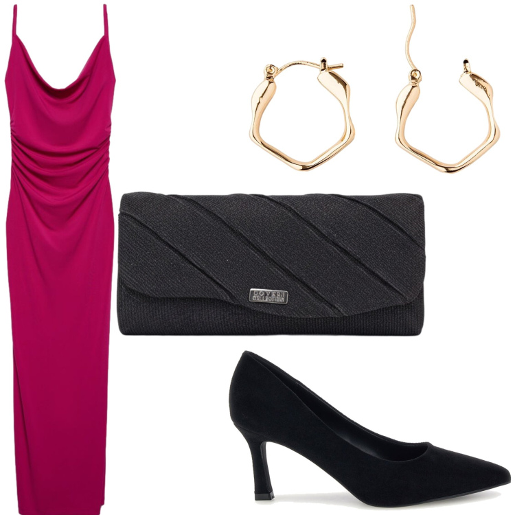 Outfit donna - Cerimonia cheap. Stile Chic per Cerimonia. Abbinamento con orecchini, vestiti lunghi, pochette, décolleté.