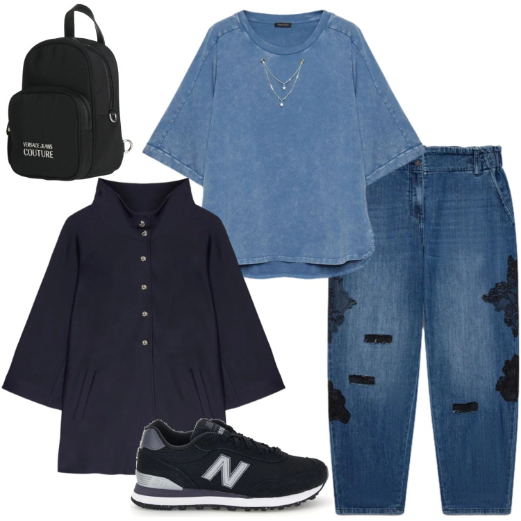 Outfit donna - Tempo libero. Stile Basic per Tutti i giorni. Abbinamento con zaini, felpe, blazer, jeans, sneakers.