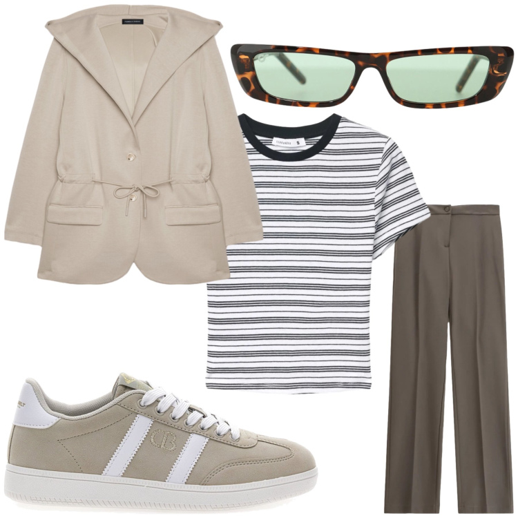 Outfit donna - Soft. Stile Casual per Tutti i giorni. Abbinamento con t-shirt, occhiali da sole, pantaloni, felpe con cappuccio, sneakers.