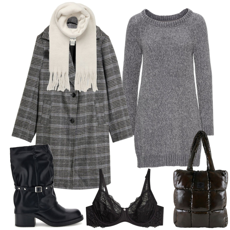 Outfit donna - Total look #2489276. Stile Urban per Tutti i giorni. Abbinamento con shopping bag, sciarpe, vestiti, stivali, cappotti, reggiseni.