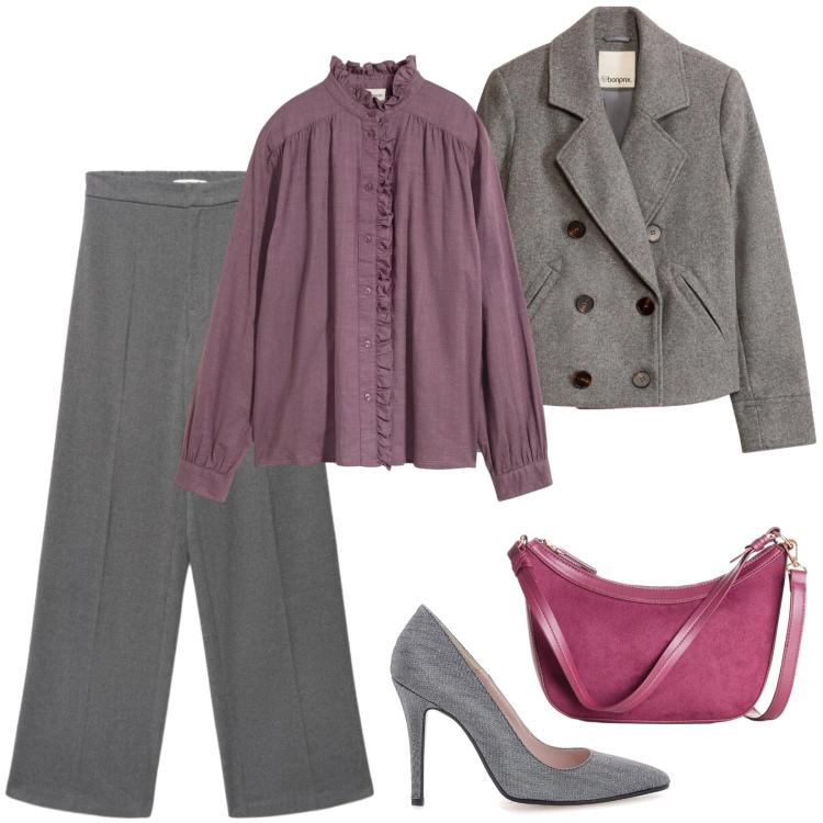 Outfit donna - Total look #2489279. Stile Casual chic per Ufficio. Abbinamento con pantaloni, bluse, décolleté, borse a tracolla, blazer.