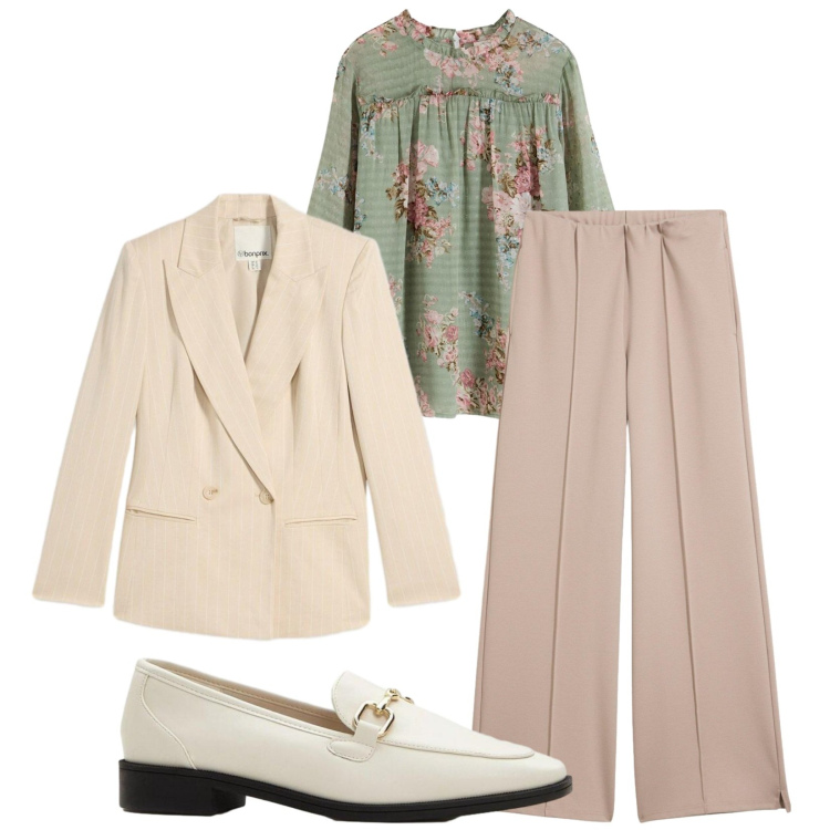 Outfit donna - Total look #2489282. Stile Chic per Ufficio. Abbinamento con pantaloni, mocassini, blazer, tuniche.