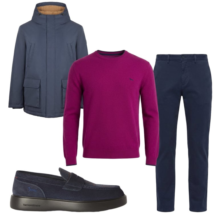 Outfit uomo - Total look #2489283. Stile Casual per Tutti i giorni. Abbinamento con scarpe stringate, pantaloni, maglieria, bomber.