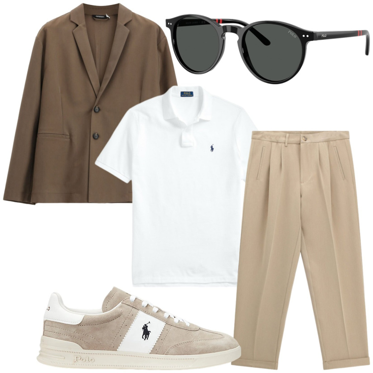 Outfit uomo - Total look #2489286. Stile Trendy per Tutti i giorni. Abbinamento con pantaloni, giacche, sneakers, occhiali da sole, polo.