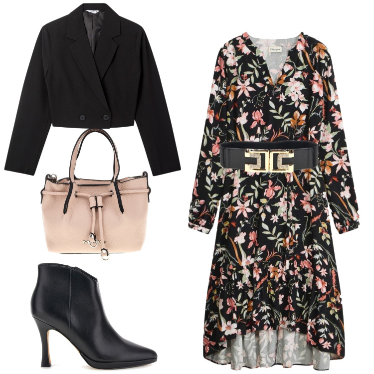 Outfit donna - Total look #2489290. Stile Chic per Serata fuori. Abbinamento con vestiti midi/longuette, blazer, borse a spalla, cinture, stivaletti.