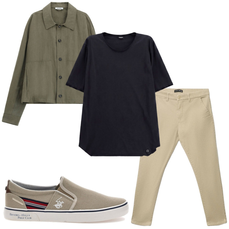 Outfit uomo - Total look #2489300. Stile Casual per Tutti i giorni. Abbinamento con t-shirt, cappotti, pantaloni chino, scarpe stringate.