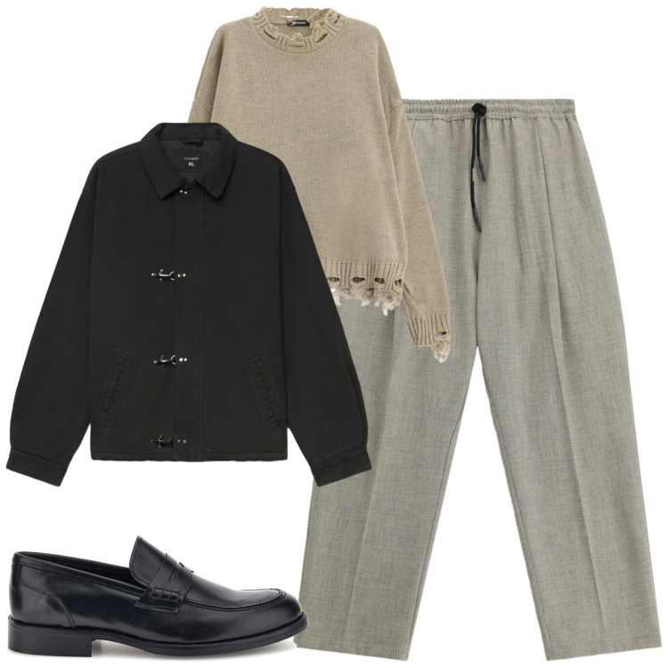 Outfit uomo - City. Stile Trendy per Tutti i giorni. Abbinamento con pantaloni, maglieria, cappotti, scarpe stringate.