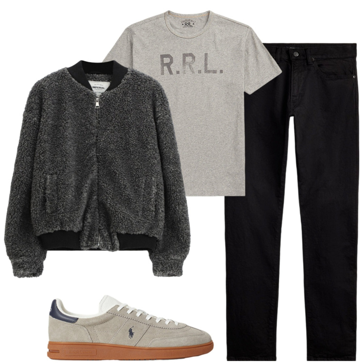 Outfit uomo - Ottobre. Stile Casual per Tutti i giorni. Abbinamento con bomber, t-shirt, jeans, sneakers.
