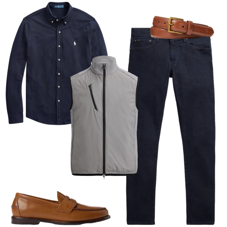 Outfit uomo - Total look #2489336. Stile Urban per Tutti i giorni. Abbinamento con camicie, scarpe stringate, cinture, jeans, gilet.