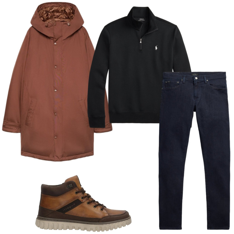 Outfit uomo - Total look #2489343. Stile Casual per Tutti i giorni. Abbinamento con jeans, pullovers, parka, anfibi.
