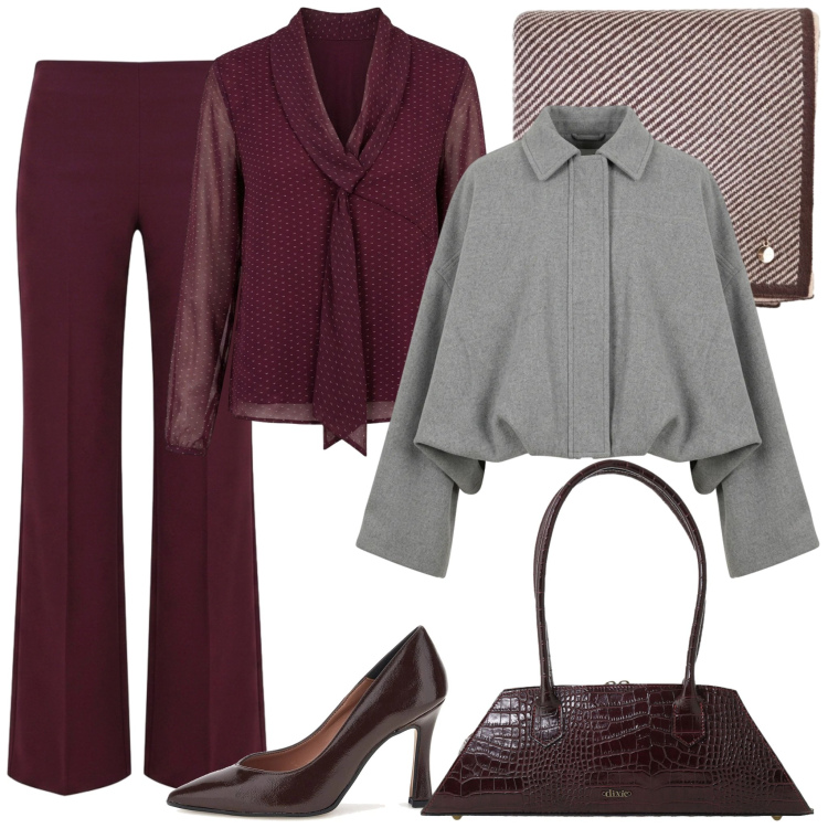 Outfit donna - La giacca oversize grigia. Stile Chic per Serata fuori. Abbinamento con pantaloni a palazzo, sciarpe, borse a spalla, bluse, bomber, décolleté.