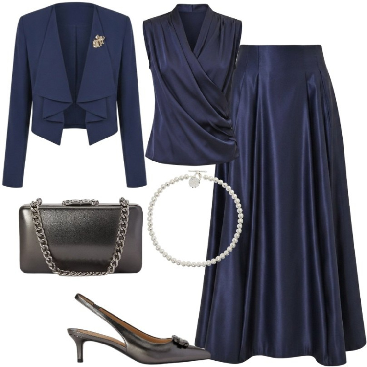 Outfit donna - Un gioco di volumi e linee fluide. Stile Chic per Cerimonia. Abbinamento con collane, décolleté, clutch, blazer, top, gonne lunghe.