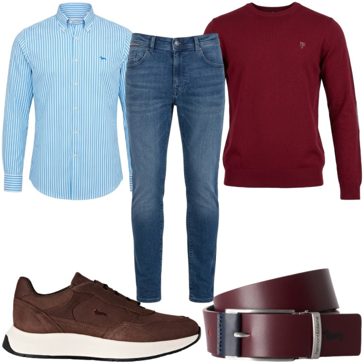 Outfit uomo - The New Everyday - Harmont & Blaine. Stile Casual per Tutti i giorni. Abbinamento con jeans slim fit, sneakers, cinture, camicie, maglieria.