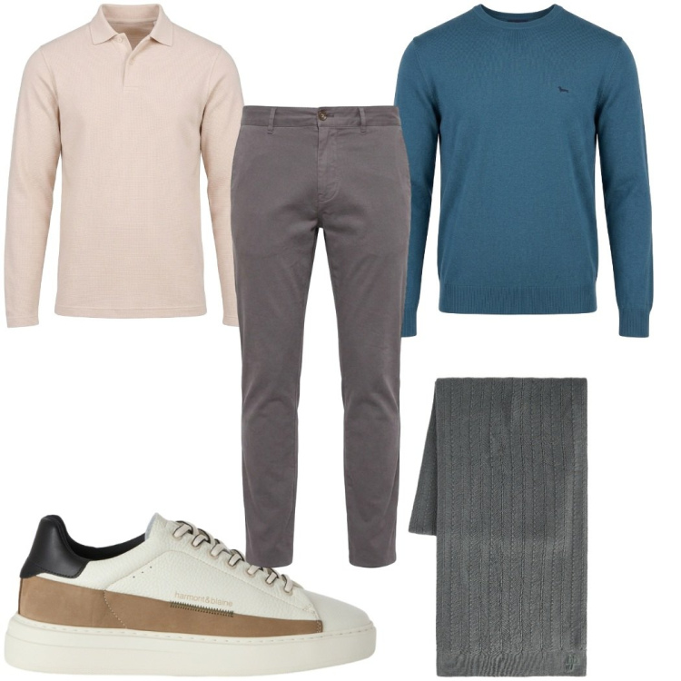 Outfit uomo - The New Everyday - Harmont & Blaine. Stile Casual per Tutti i giorni. Abbinamento con sneakers, maglieria, polo, sciarpe, pantaloni.