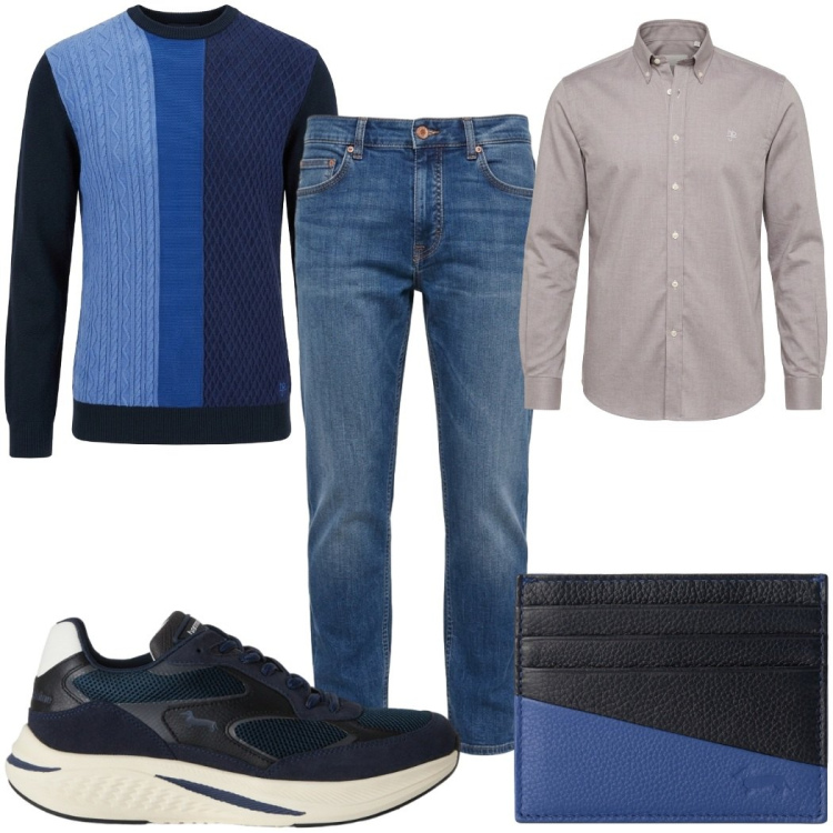 Outfit uomo - The New Everyday - Harmont & Blaine. Stile Casual per Tutti i giorni. Abbinamento con jeans, sneakers, portafogli, maglieria, camicie.