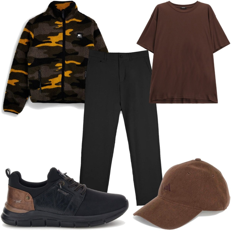 Outfit uomo - Total look #2489375. Stile Casual per Tutti i giorni. Abbinamento con t-shirt, pantaloni chino, cappelli con visiera, pullovers, sneakers.