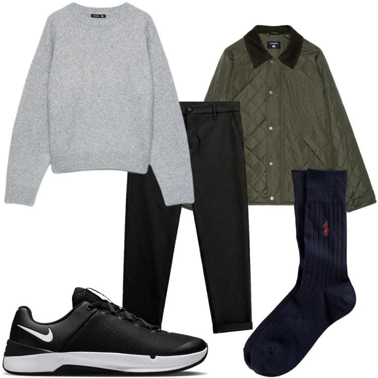 Outfit uomo - Total look #2489378. Stile Casual per Tutti i giorni. Abbinamento con pantaloni, calzini, giacche, maglieria, sneakers.