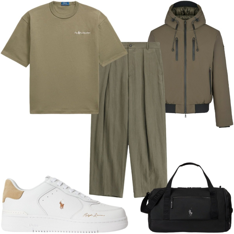 Outfit uomo - Total look #2489379. Stile Trendy per Tutti i giorni. Abbinamento con pantaloni, borse sportive, sneakers, t-shirt, giacche.