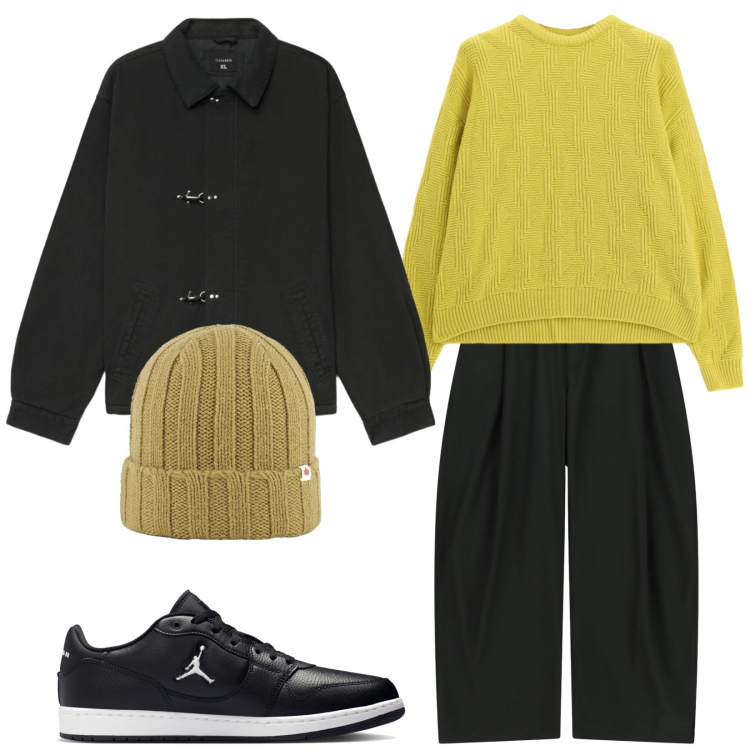 Outfit uomo - Total look #2489410. Stile Urban per Tutti i giorni. Abbinamento con maglieria, pantaloni, berretti, cappotti, sneakers.
