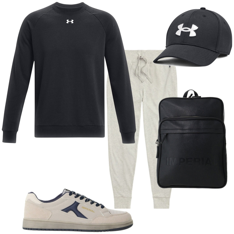 Outfit uomo - Total look #2489412. Stile Casual per Tutti i giorni. Abbinamento con sneakers, borse sportive, pantaloni, felpe, cappelli con visiera.