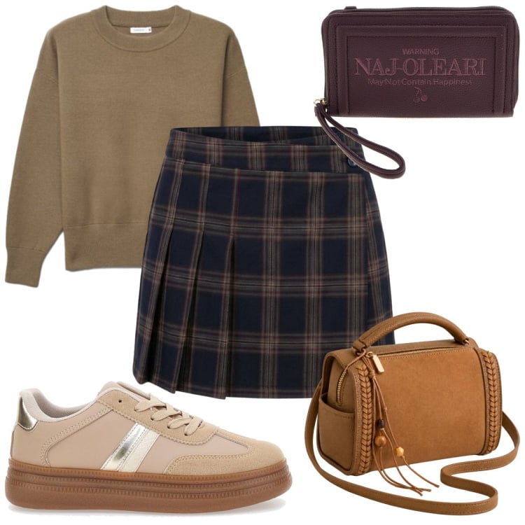 Outfit donna - Gilmore Style: Rory. Stile Preppy per Tutti i giorni. Abbinamento con borse a tracolla, minigonne, maglieria, sneakers, portafogli.