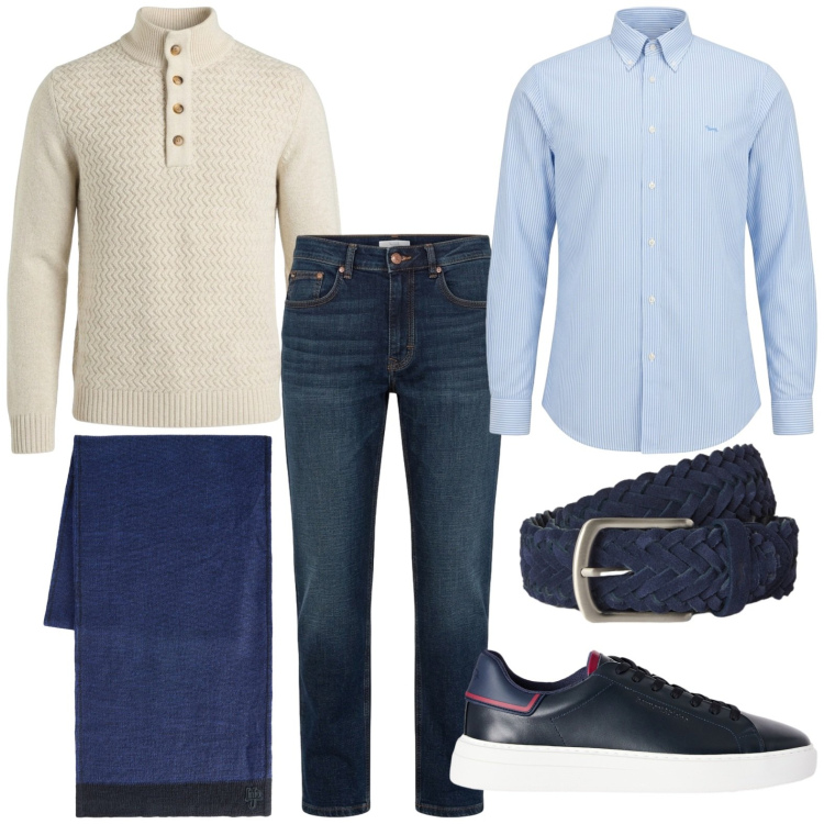 Outfit uomo - The New Everyday - Harmont & Blaine. Stile Casual per Tutti i giorni. Abbinamento con jeans, sneakers, camicie, cinture, pullovers, sciarpe.