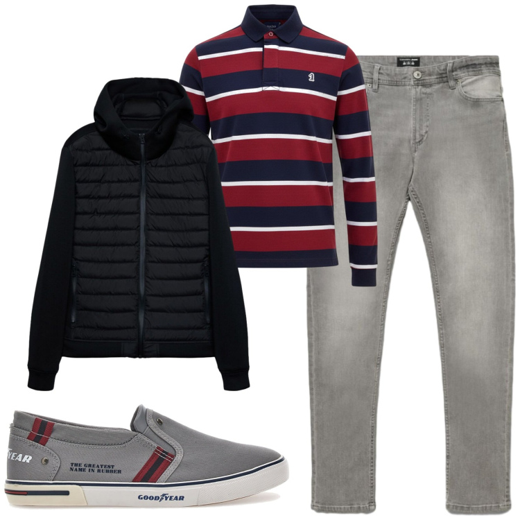Outfit uomo - Total look #2489483. Stile Casual per Tutti i giorni. Abbinamento con giacche, jeans skinny, sneakers, polo.