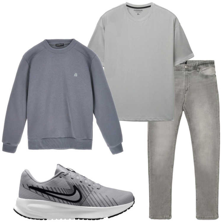 Outfit uomo - Total look #2489499. Stile Casual per Tutti i giorni. Abbinamento con t-shirt, jeans skinny, felpe, sneakers.