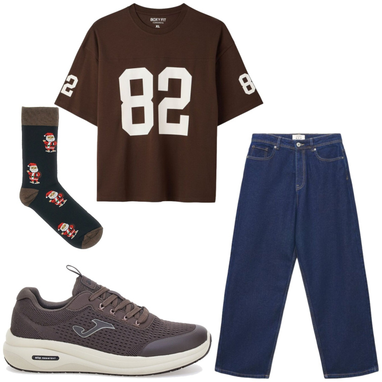 Outfit uomo - Total look #2489502. Stile Trendy per Tutti i giorni. Abbinamento con t-shirt, jeans, calzini, sneakers.