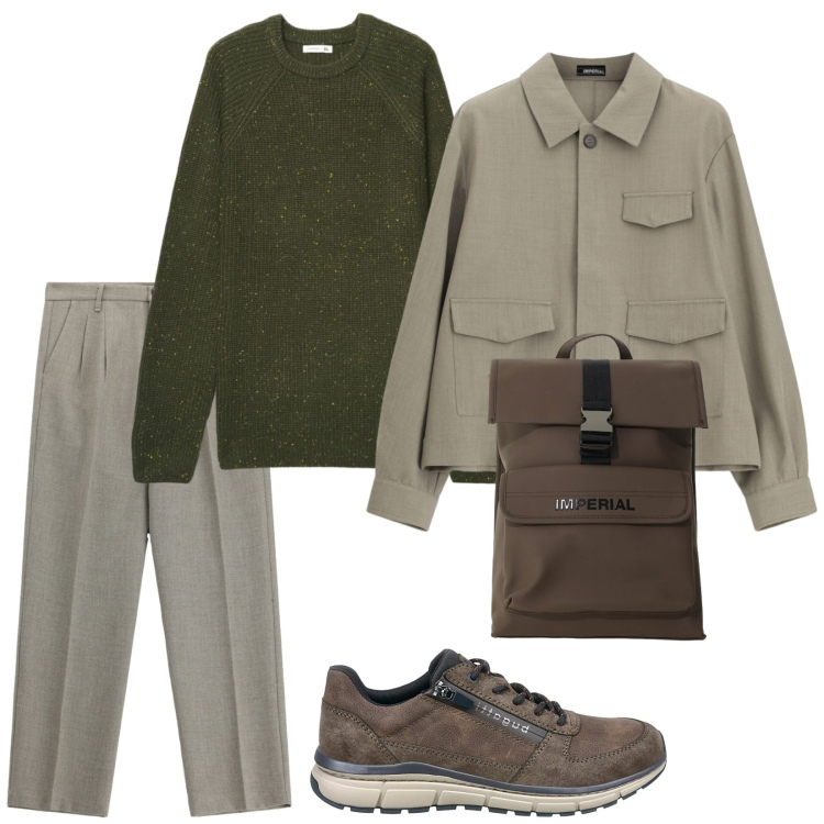 Outfit uomo - Total look #2489527. Stile Trendy per Tutti i giorni. Abbinamento con pantaloni, cappotti, borse sportive, maglieria, sneakers.