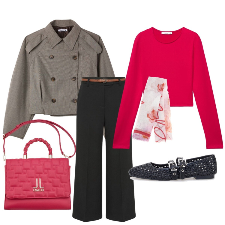 Outfit donna - Ancora colore…. Stile Glamour per Tutti i giorni. Abbinamento con t-shirt, caban, pantaloni, borse a mano, ballerine, foulard.