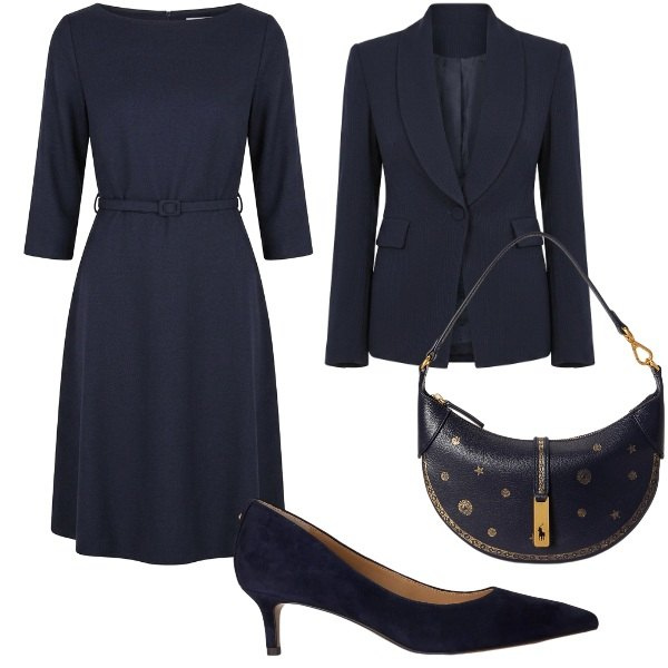 Outfit donna - Blu scuro il nuovo nero elegante. Stile Bon Ton per Cerimonia. Abbinamento con borse a spalla, décolleté, vestiti midi/longuette, blazer.