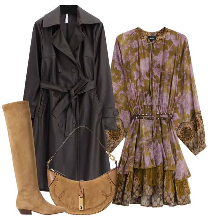 Outfit donna - Trench oversize: il gioco delle proporzi. Stile Chic per Tutti i giorni. Abbinamento con trench, stivali sopra il ginocchio, borse a spalla, vestiti corti.